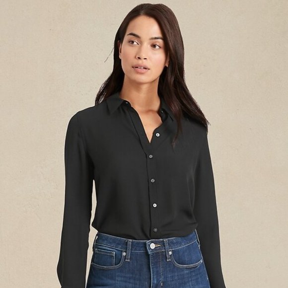 Banana Republic Petite Classic Shirt Dillon Fit Black - Picture 1 of 4
